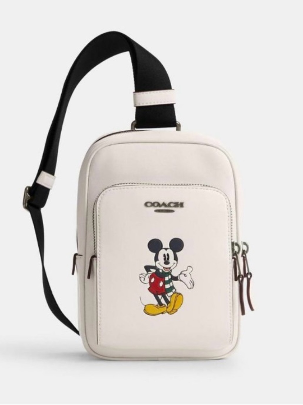 Disney x Coach Track Pack 14 Mickey Mouse White Leather Sling Bag Backpack CM026